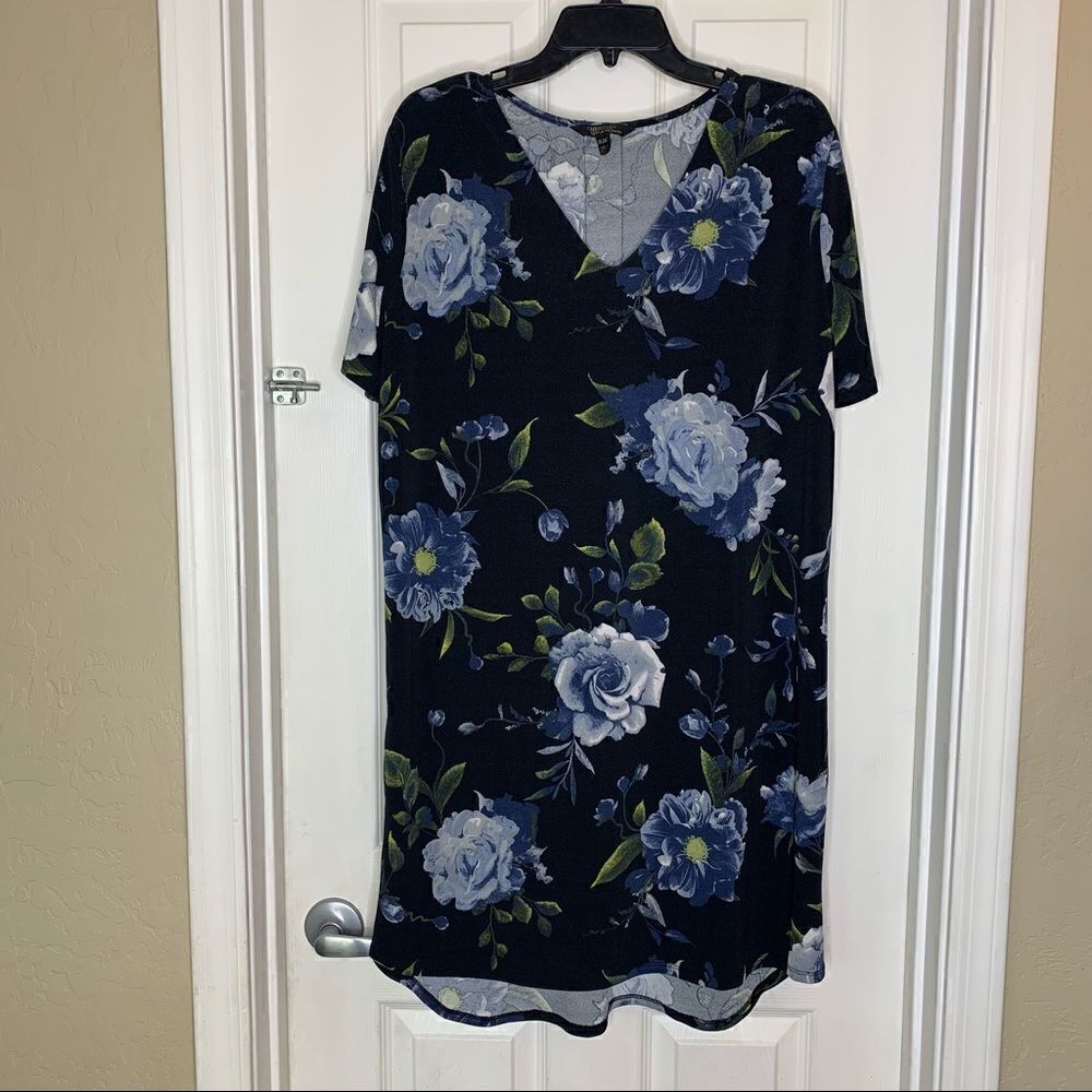 CHRISTIAN SIRIANO V-Neck Tunic DRESS Black Floral - Size XL